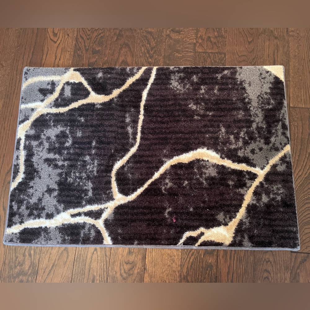 27.5 x 18.5 Modern Abstract Area Rug in Black and Cream